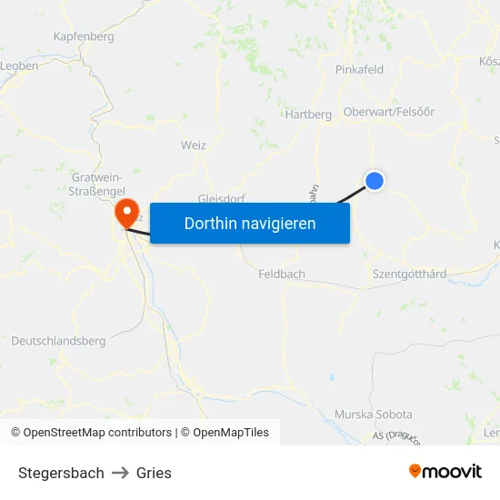 Stegersbach to Gries map