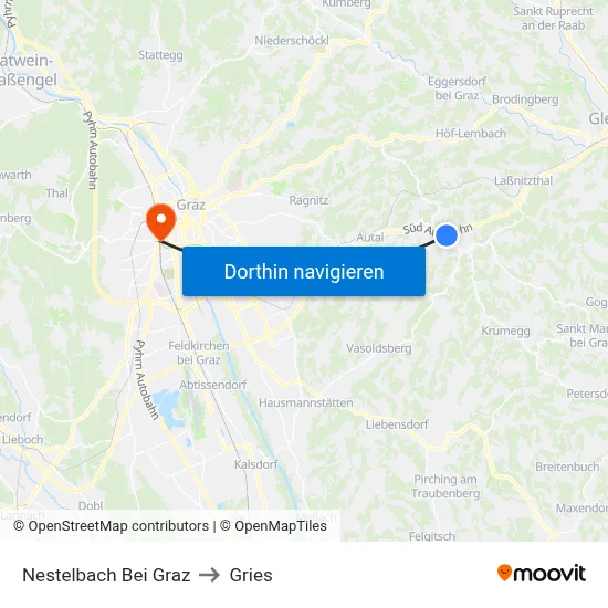 Nestelbach Bei Graz to Gries map