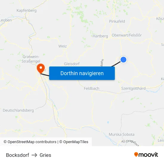 Bocksdorf to Gries map