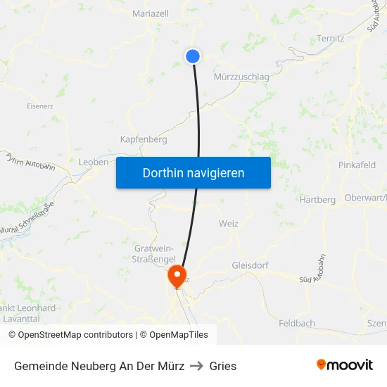 Gemeinde Neuberg An Der Mürz to Gries map