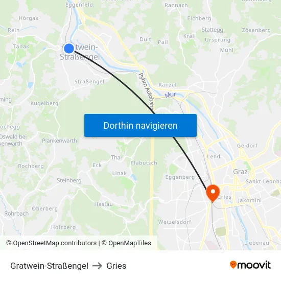 Gratwein-Straßengel to Gries map