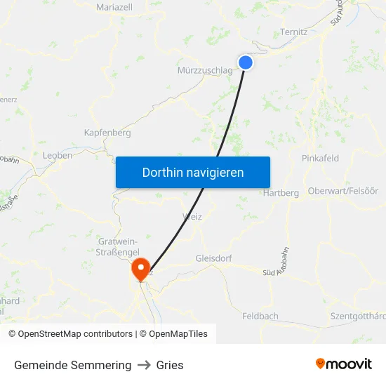 Gemeinde Semmering to Gries map