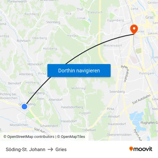 Söding-St. Johann to Gries map