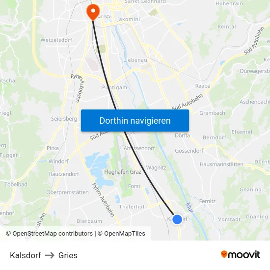 Kalsdorf to Gries map