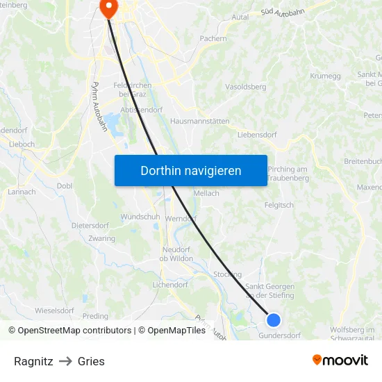 Ragnitz to Gries map