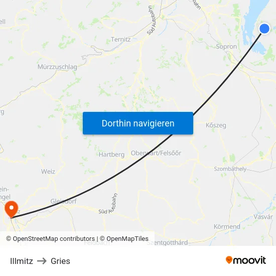 Illmitz to Gries map