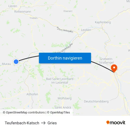 Teufenbach-Katsch to Gries map