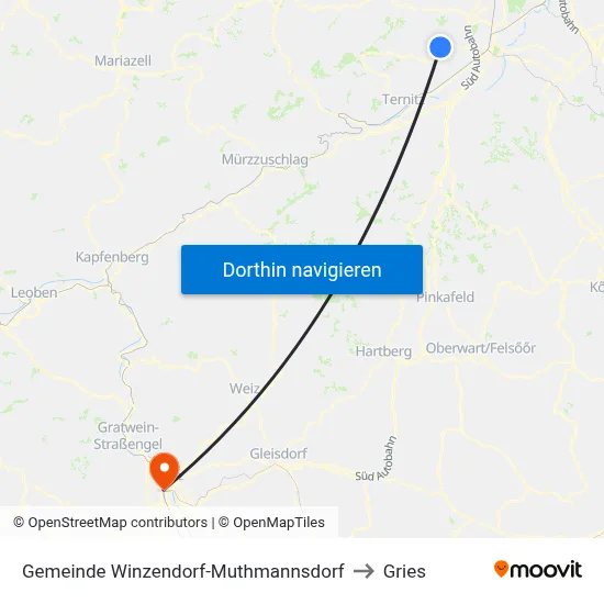 Gemeinde Winzendorf-Muthmannsdorf to Gries map