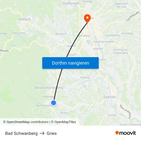 Bad Schwanberg to Gries map