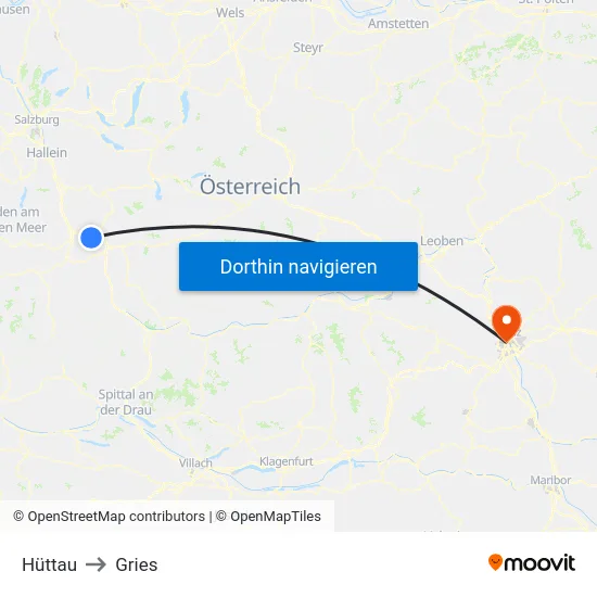 Hüttau to Gries map