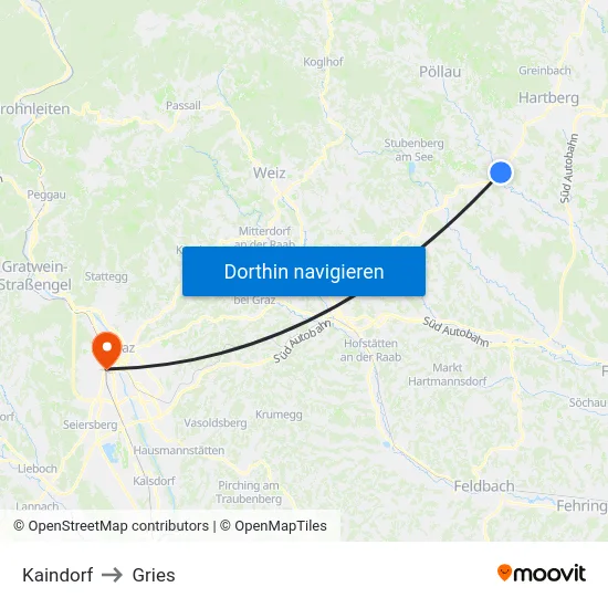 Kaindorf to Gries map