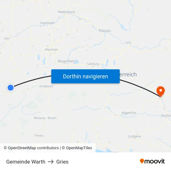 Gemeinde Warth to Gries map