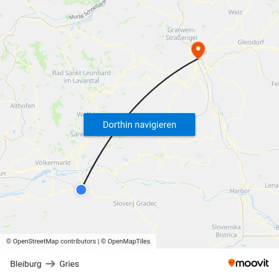 Bleiburg to Gries map