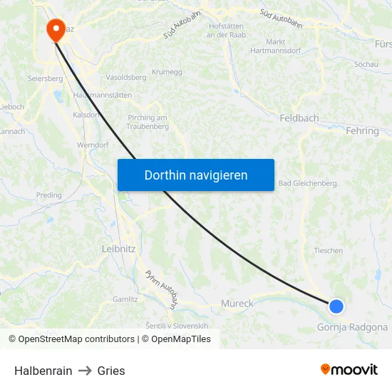 Halbenrain to Gries map
