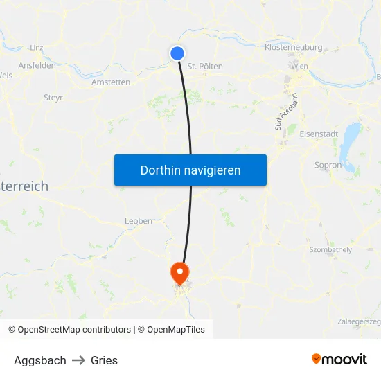 Aggsbach to Gries map