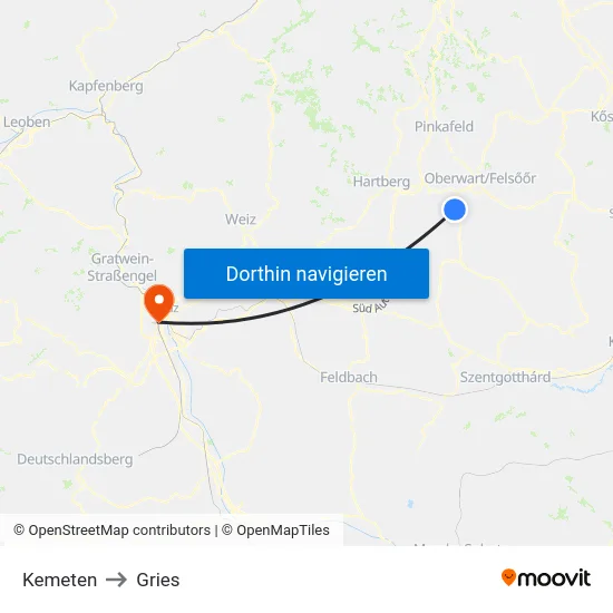 Kemeten to Gries map