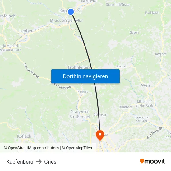 Kapfenberg to Gries map