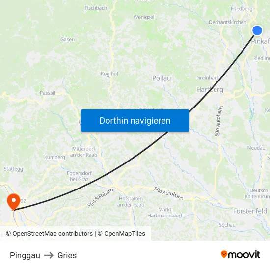 Pinggau to Gries map