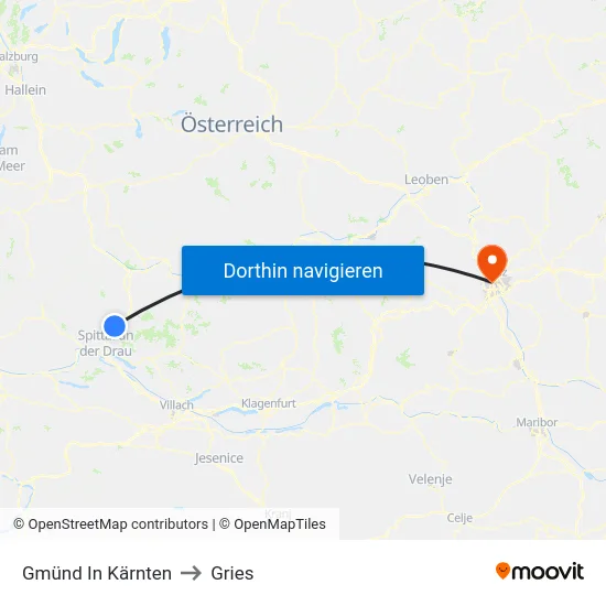 Gmünd In Kärnten to Gries map