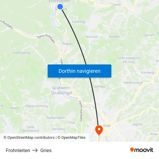 Frohnleiten to Gries map