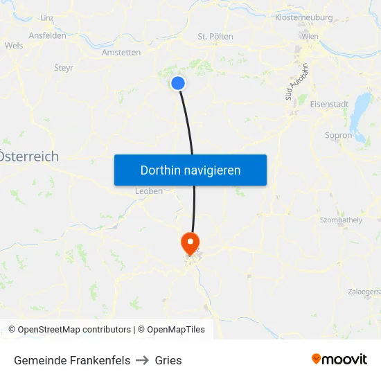 Gemeinde Frankenfels to Gries map