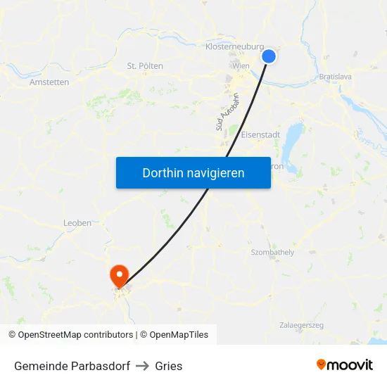 Gemeinde Parbasdorf to Gries map