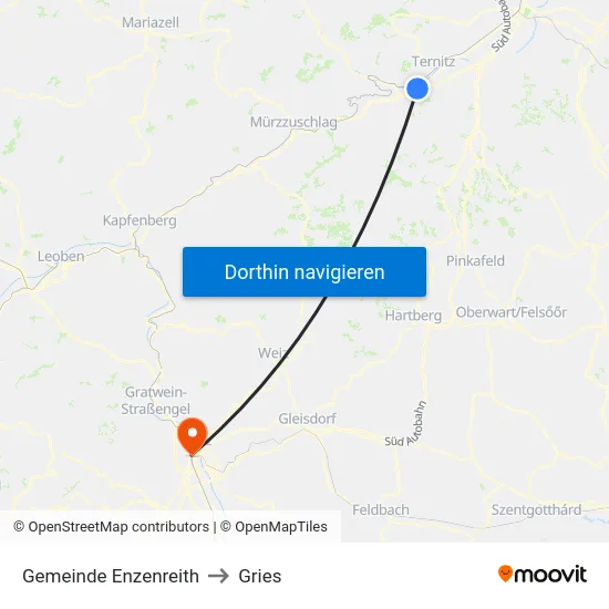 Gemeinde Enzenreith to Gries map