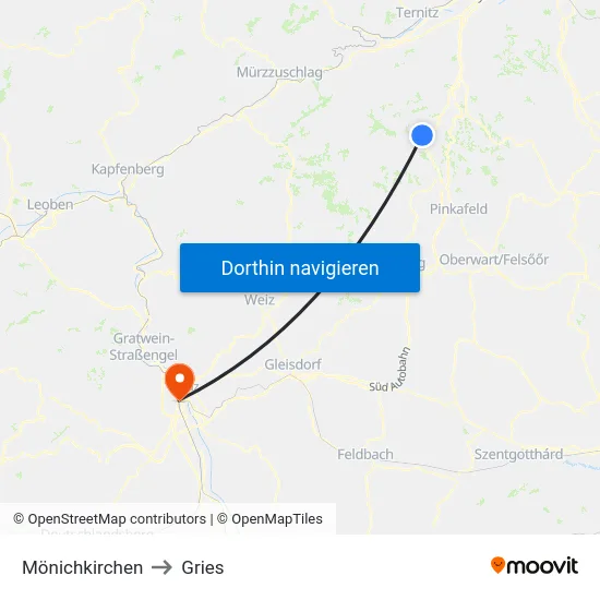 Mönichkirchen to Gries map