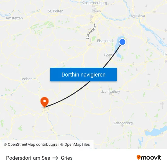 Podersdorf am See to Gries map