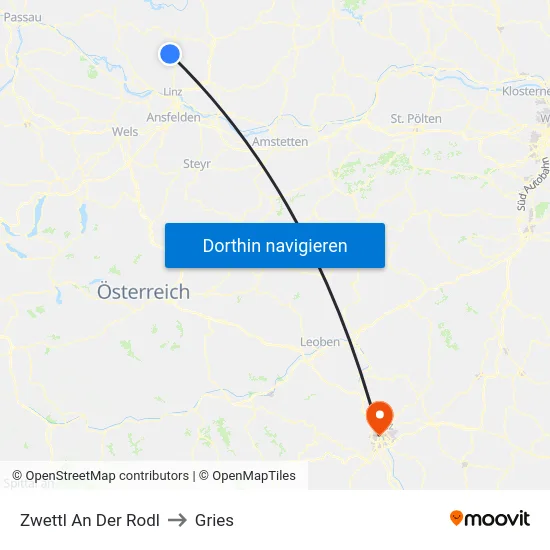 Zwettl An Der Rodl to Gries map