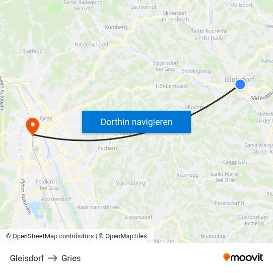 Gleisdorf to Gries map