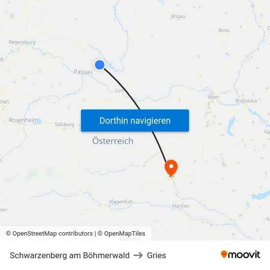 Schwarzenberg am Böhmerwald to Gries map