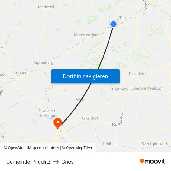 Gemeinde Prigglitz to Gries map