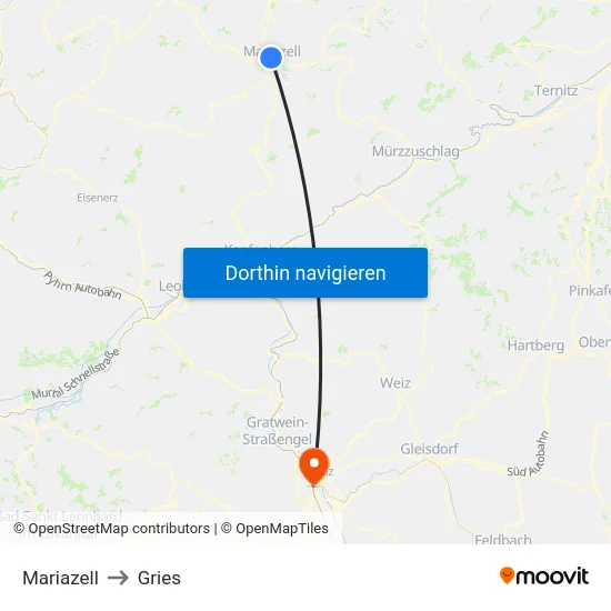 Mariazell to Gries map