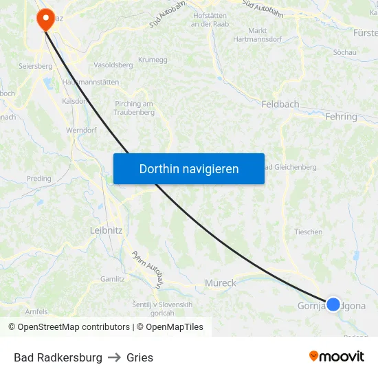 Bad Radkersburg to Gries map