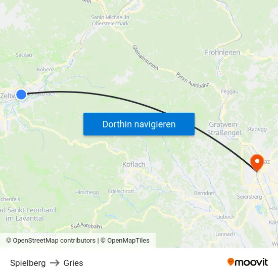 Spielberg to Gries map