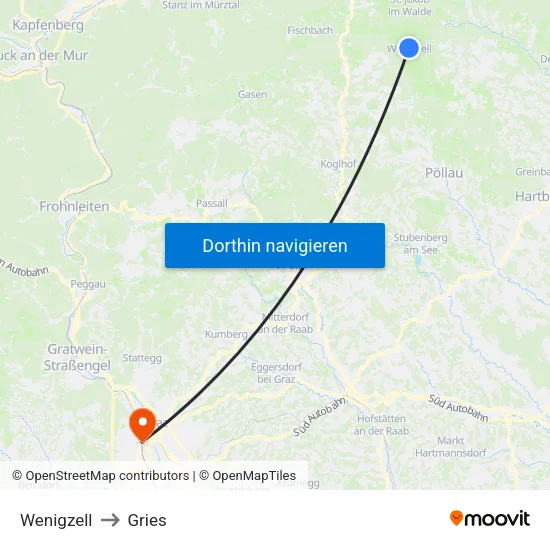 Wenigzell to Gries map