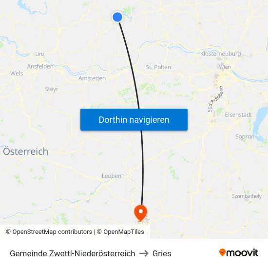 Gemeinde Zwettl-Niederösterreich to Gries map