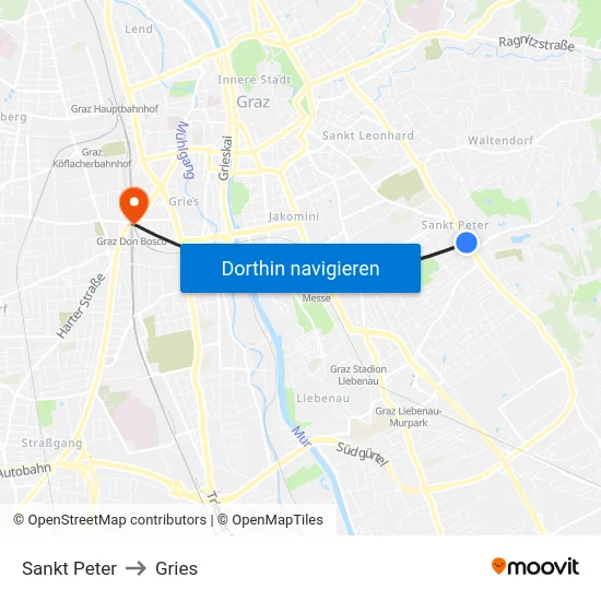 Sankt Peter to Gries map