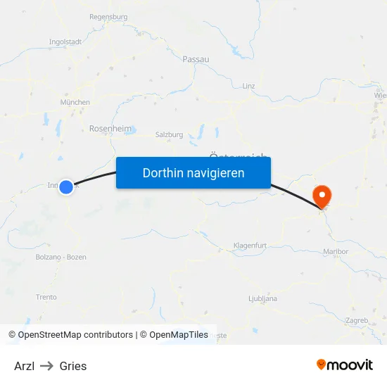Arzl to Gries map