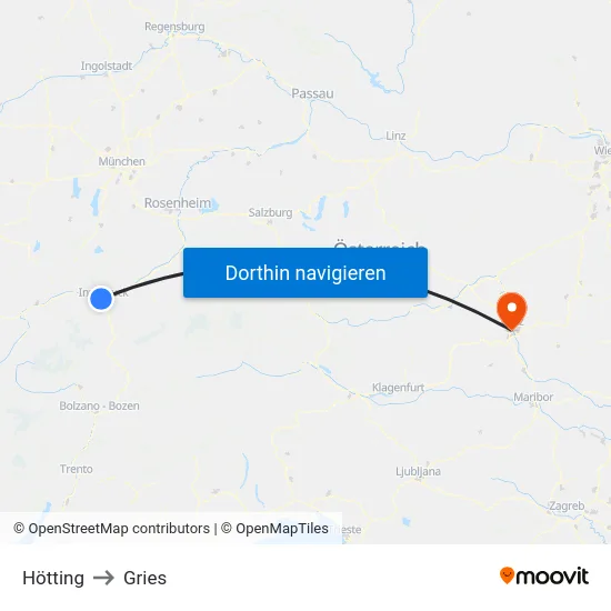 Hötting to Gries map