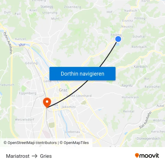 Mariatrost to Gries map