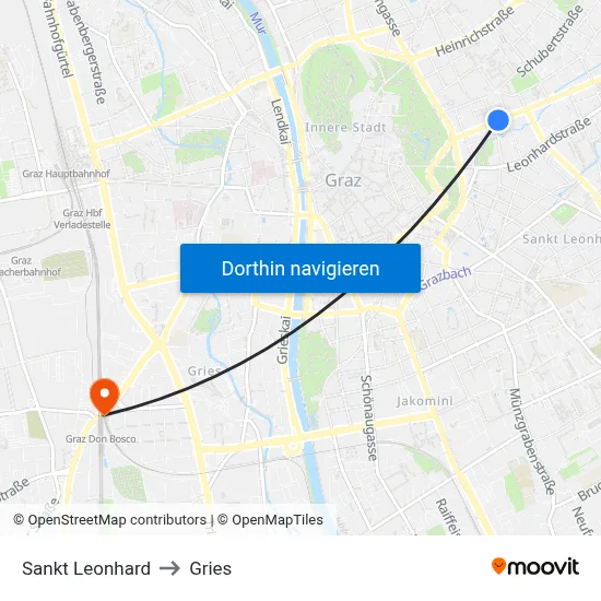 Sankt Leonhard to Gries map