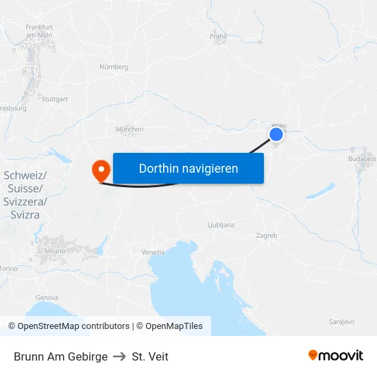 Brunn Am Gebirge to St. Veit map