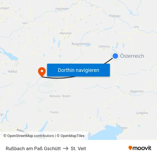 Rußbach am Paß Gschütt to St. Veit map