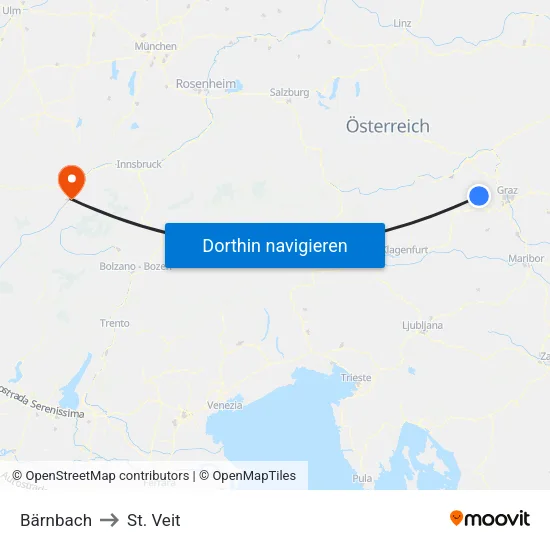 Bärnbach to St. Veit map