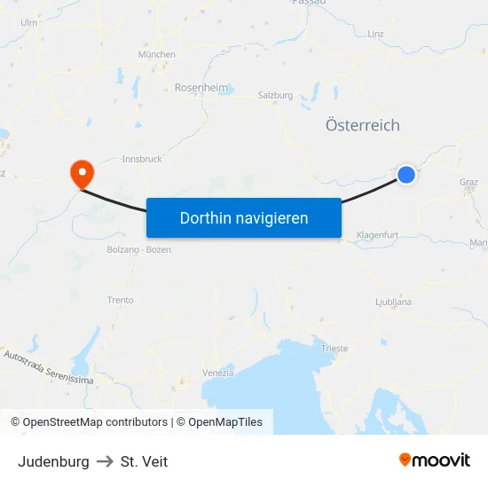 Judenburg to St. Veit map