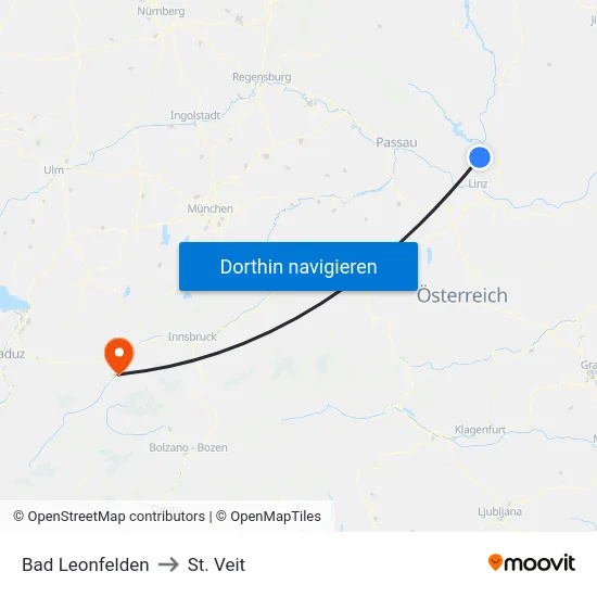 Bad Leonfelden to St. Veit map