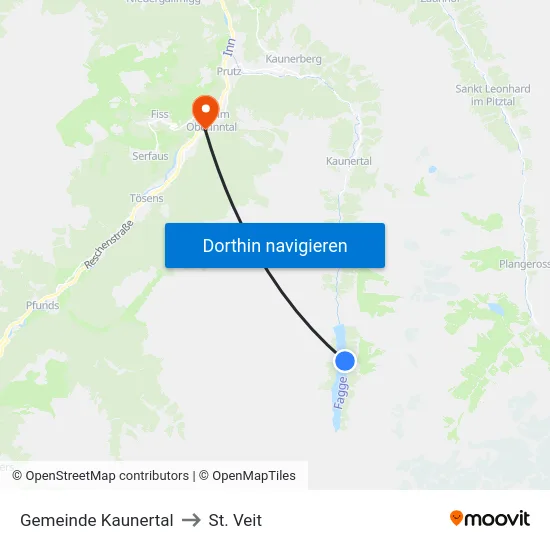 Gemeinde Kaunertal to St. Veit map