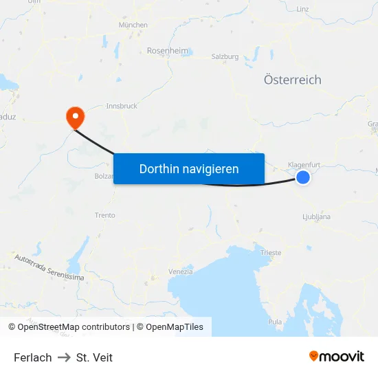 Ferlach to St. Veit map